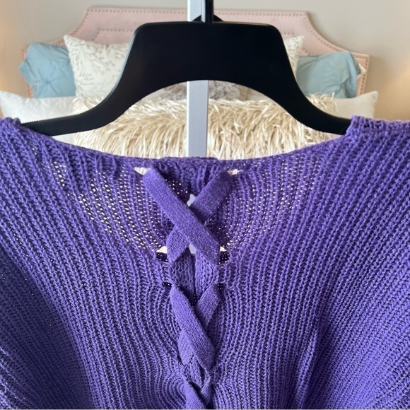 FOREVER 21 Purple S Slouchy Lace Up Back Box Sweater Cable Knit Scoop Neck - Picture 6 of 15